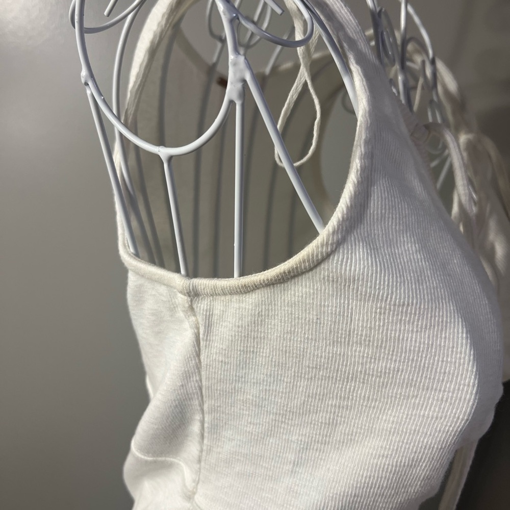 Women’s Free People White Ribbed Lace Up Front Tank Top Size M/L - Picture 4 of 7